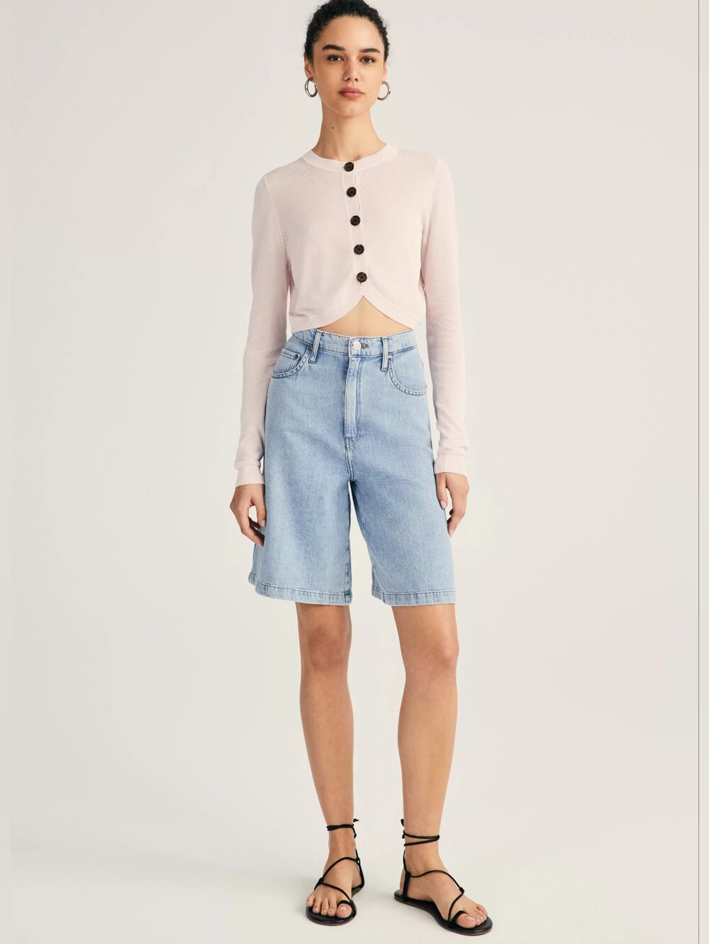 DEREK LAM 10 CROSBY Dana Wide Leg Shorts Denim Baggy Loose Denim Bermuda Size 27